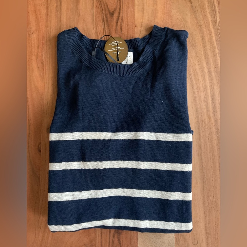 NWT People Tree Navy & White Striped Cotton Sweater